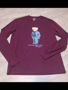Polo by Ralph Lauren Men’s Burgundy Polo Bear Long-Sleeve Shirt